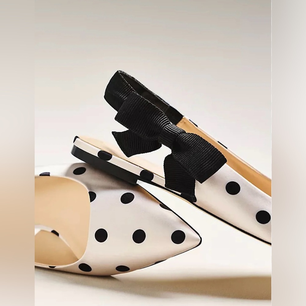 Anthropologie Side-Bow Slingback Flats in Polka Dot